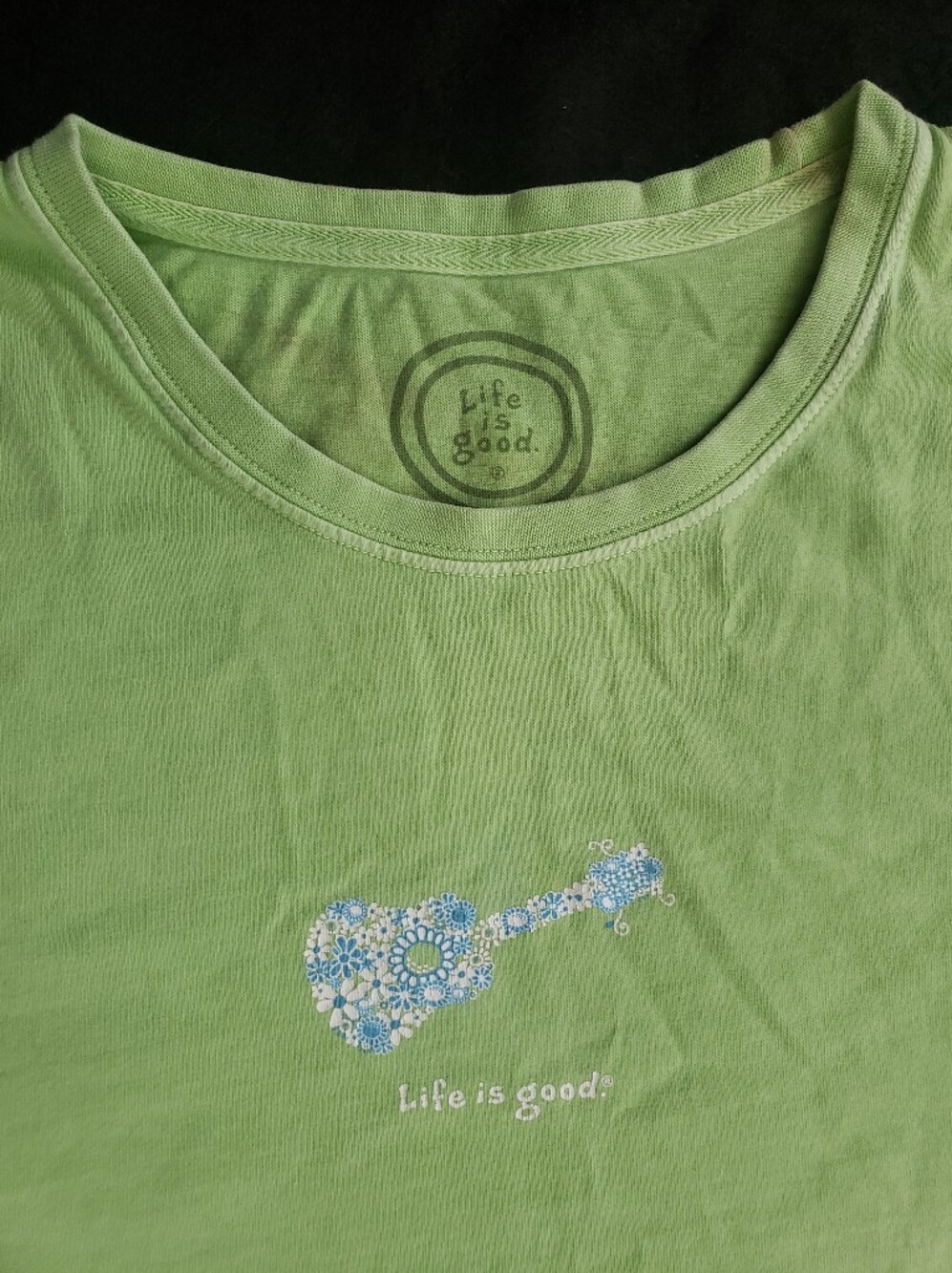 Life Is Good Vintage Green Floral Guitar Graphic Tshirt XL